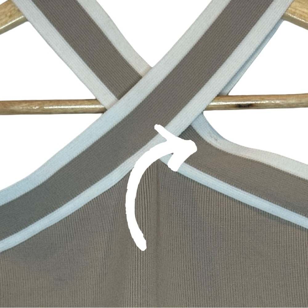 Sincerely Jules Tan and white Ribbed Cross neck Crop top Size M - Picture 5 of 6